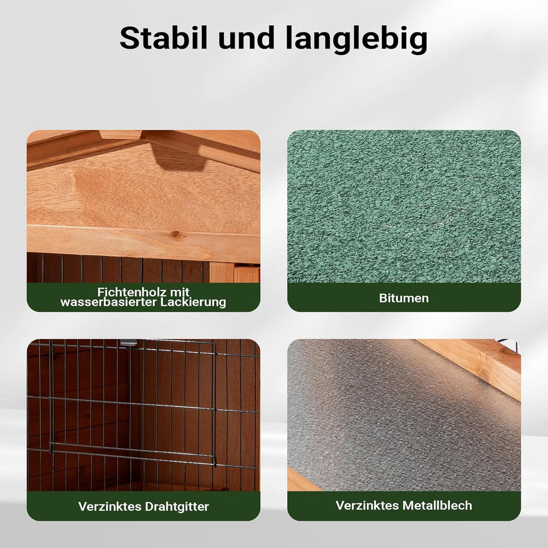 Wiltec 2 Etagen Nagerhaus 871 x 547 x 1000 mm, Hasenstall zweistöckig aus Fichtenholz, mit Bitumenei