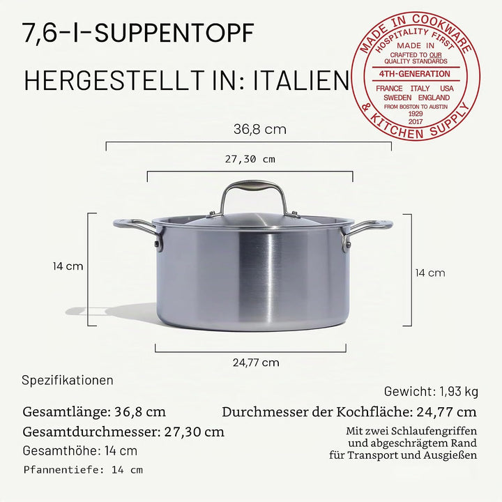 Made In Kochgeschirr – 8-Liter-Suppentopf aus Edelstahl mit Deckel – 5-lagige Edelstahlbeschichtung