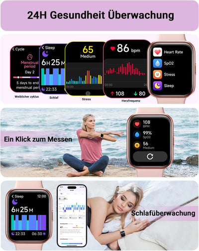 Tensky Smartwatch Damen mit Telefonfunktion 1,8'' Alexa Integriert Herren Fitnessuhr 100 Sportmodi,