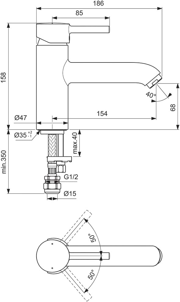 Ideal Standard Ceraline BC190AA Einhebelmischer für Badewanne, Chrom Single Lever Bath Filler, Singl