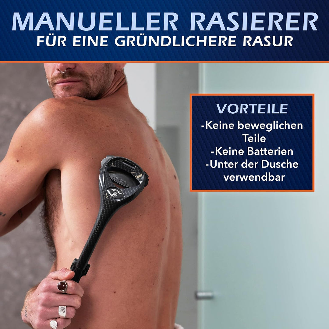 BakBlade 2.0 Carbon Faser Effekt - Rückenrasierer für Männer (DIY) Rückenrasierer, ergonomischer Gri