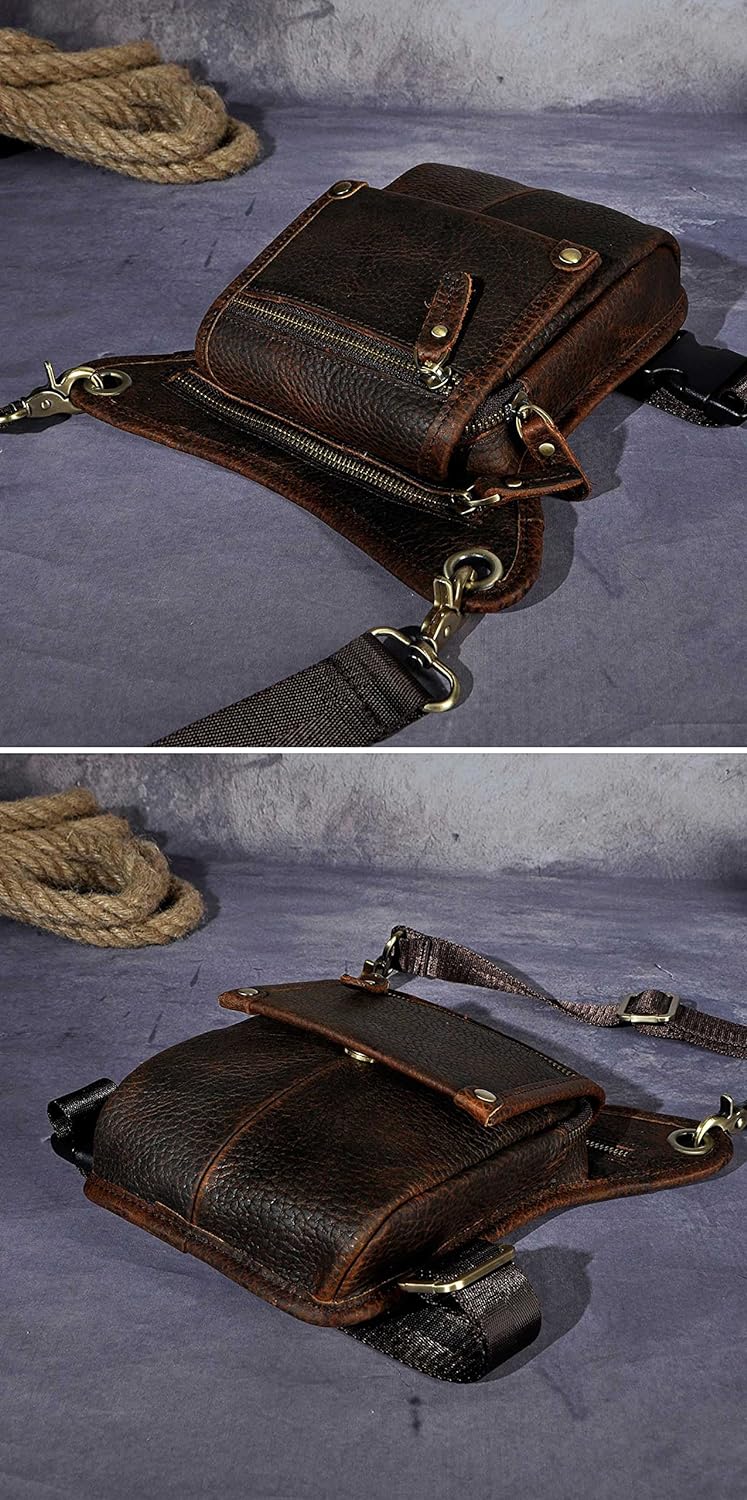 Le'aokuu Herren Echtes Leder Tasche Beinbeutel Beintasche Aussenbeintasche Beinbeuteltasche Reisen H