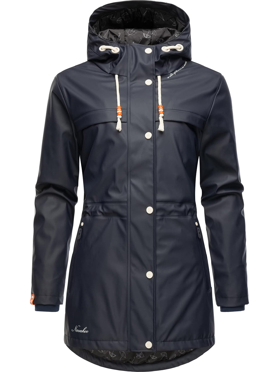 Navahoo Damen Übergangsjacke Regenmantel wasserdicht lang warm gefüttert mit Kapuze Rainy Forest XS-
