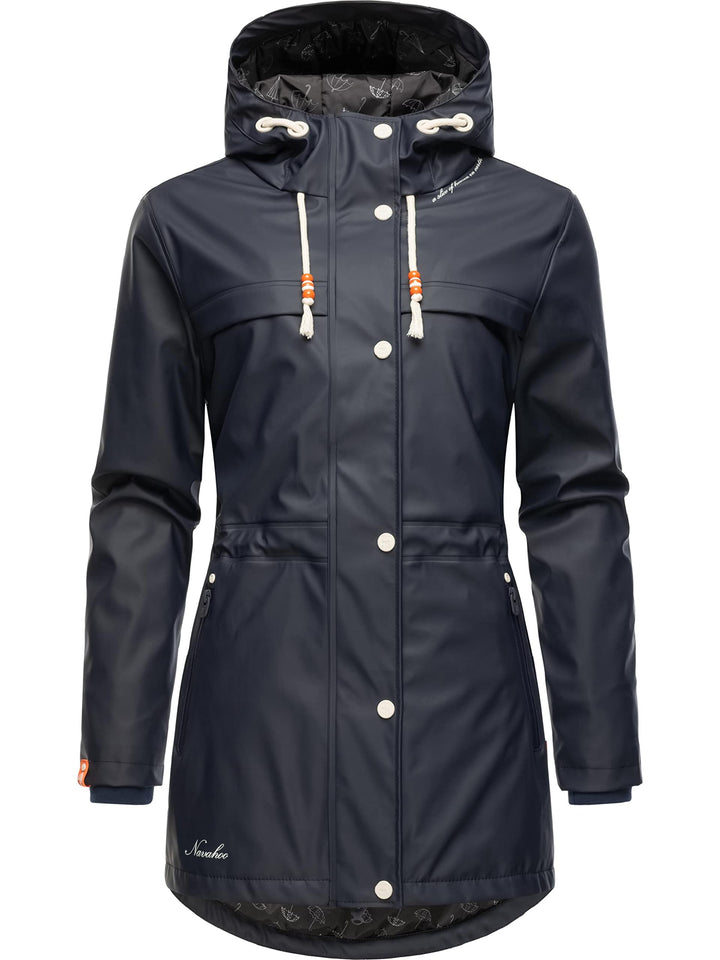 Navahoo Damen Übergangsjacke Regenmantel wasserdicht lang warm gefüttert mit Kapuze Rainy Forest XS-