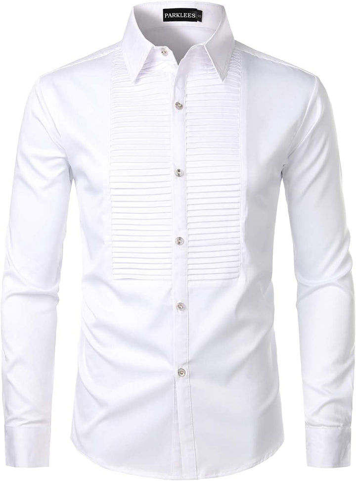 PARKLEES Herren Slim Fit Langarm Abschlussball Performing Smoking Kleid Shirts S Zzcl56-white, S Zzc