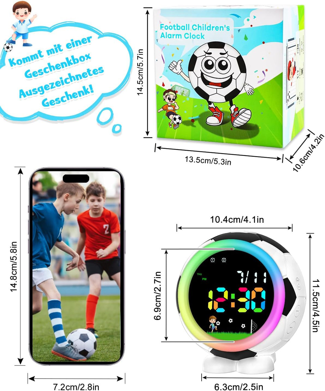 Fussball Wecker Kinder für Jungen Und Mädchen 4–15 Jahre | Digitaler Wecker mit Nachtlicht Und Schlu
