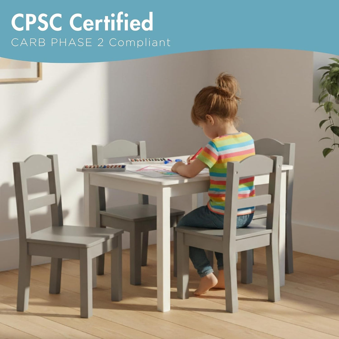 Humble Crew schicker Holztisch für Kinder, Weiss/Grau! Mit 4 Stühlen, ideal für Kinderzimmer. Jetzt