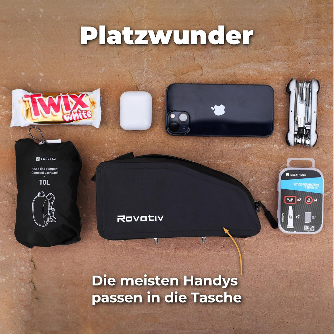 Rovativ® Bikepacking Oberrohrtasche schraubbar [1 Liter] 100% Wasserdicht - Bolt-on - Rahmentasche f