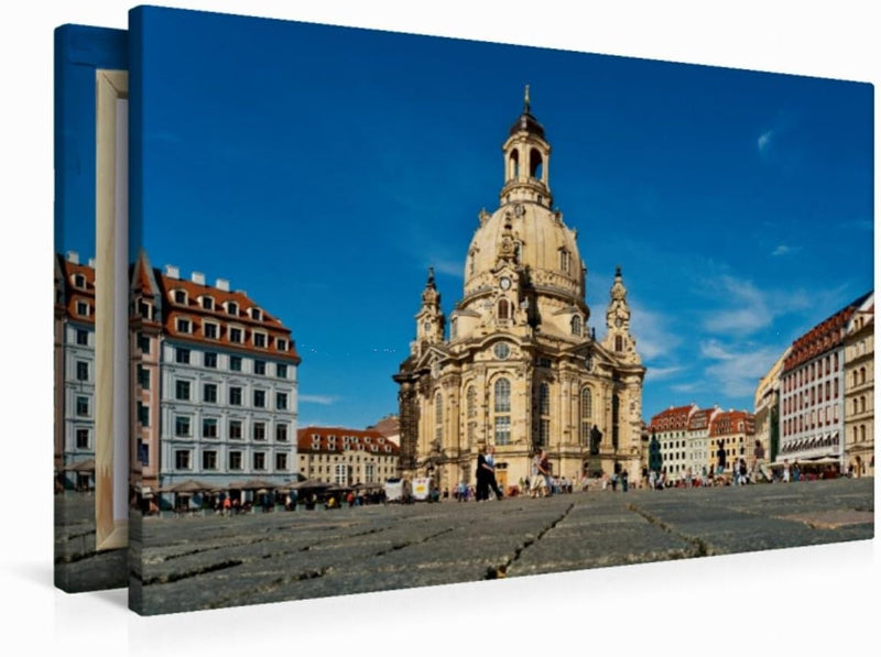 Premium Textil-Leinwand 90 x 60 cm Quer-Format Frauenkirche Dresden | Wandbild, HD-Bild auf Keilrahm