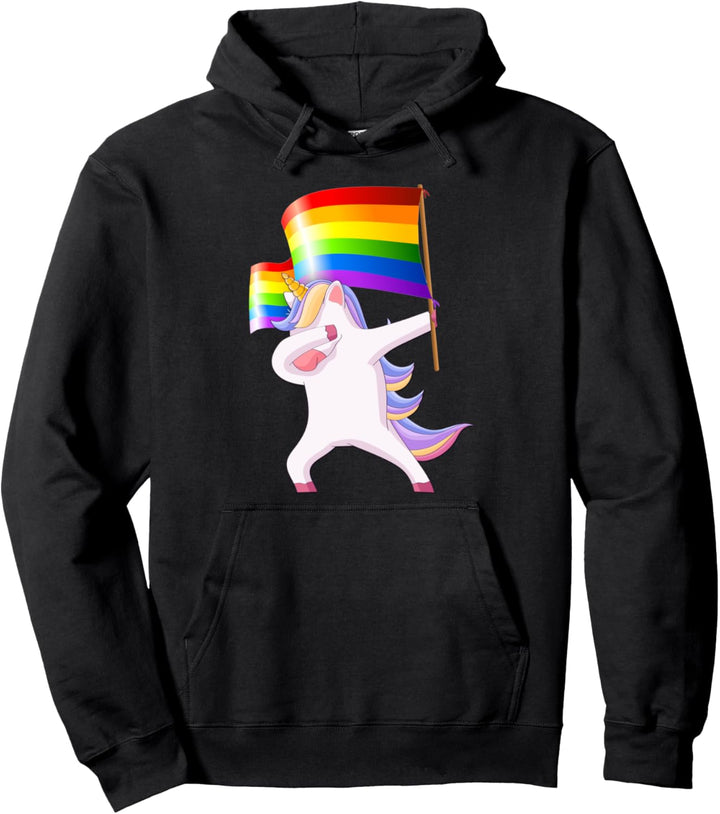 LGBTQ Flag Dabbing Unicorn Gay Lesbian Resist Pride Gift Pullover Hoodie