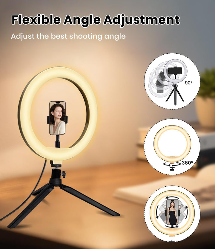 Selfie Ringlicht, 10 Zoll LED Ringlicht mit Stativ Handy, Ringlicht LED Videolicht Dauerlicht Laptop