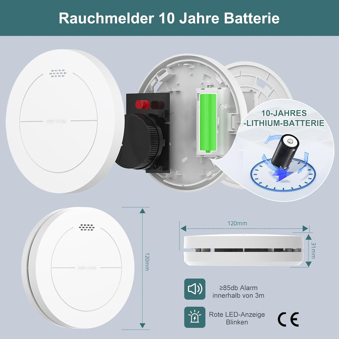 Safeliveo Rauchmelder WLAN, Rauchmelder Vernetzt, Feuermelder 10 Jahre Batterie, Rauchmelder 2er Set