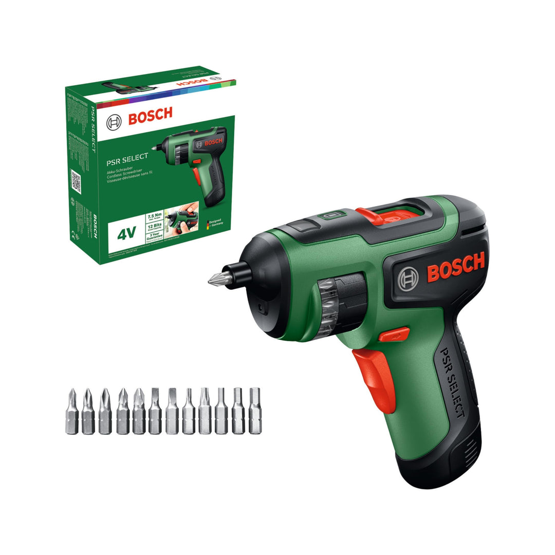 Bosch PSR SELECT Akku-Schrauber (12 Bits, Compact Power BA 4V 2.0 Ah Akku, Karton)