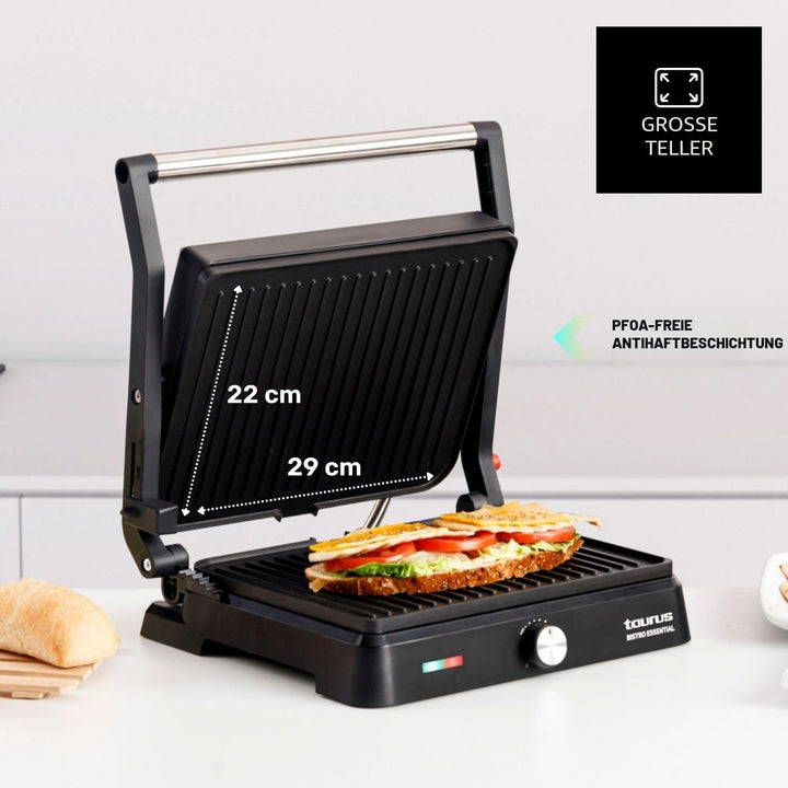 Taurus - Kontaktgrill Essential 2600W | 2-in-1 Grill & Plancha | Platten 29x23 cm | PFOA-frei | Fett