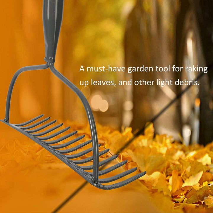 Laubrechen mit 14 Zähnen, Gartenharke aus Metall, Breite Harke mit 152 cm langem Metallstiel, Garten