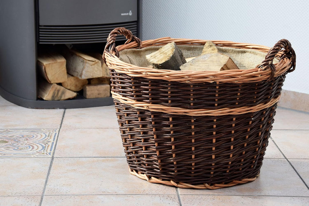 dobar® Premium Kaminholzkorb aus ungeschälter Weide - Kaminholzaufbewahrung mit Tragegriffen - Kamin