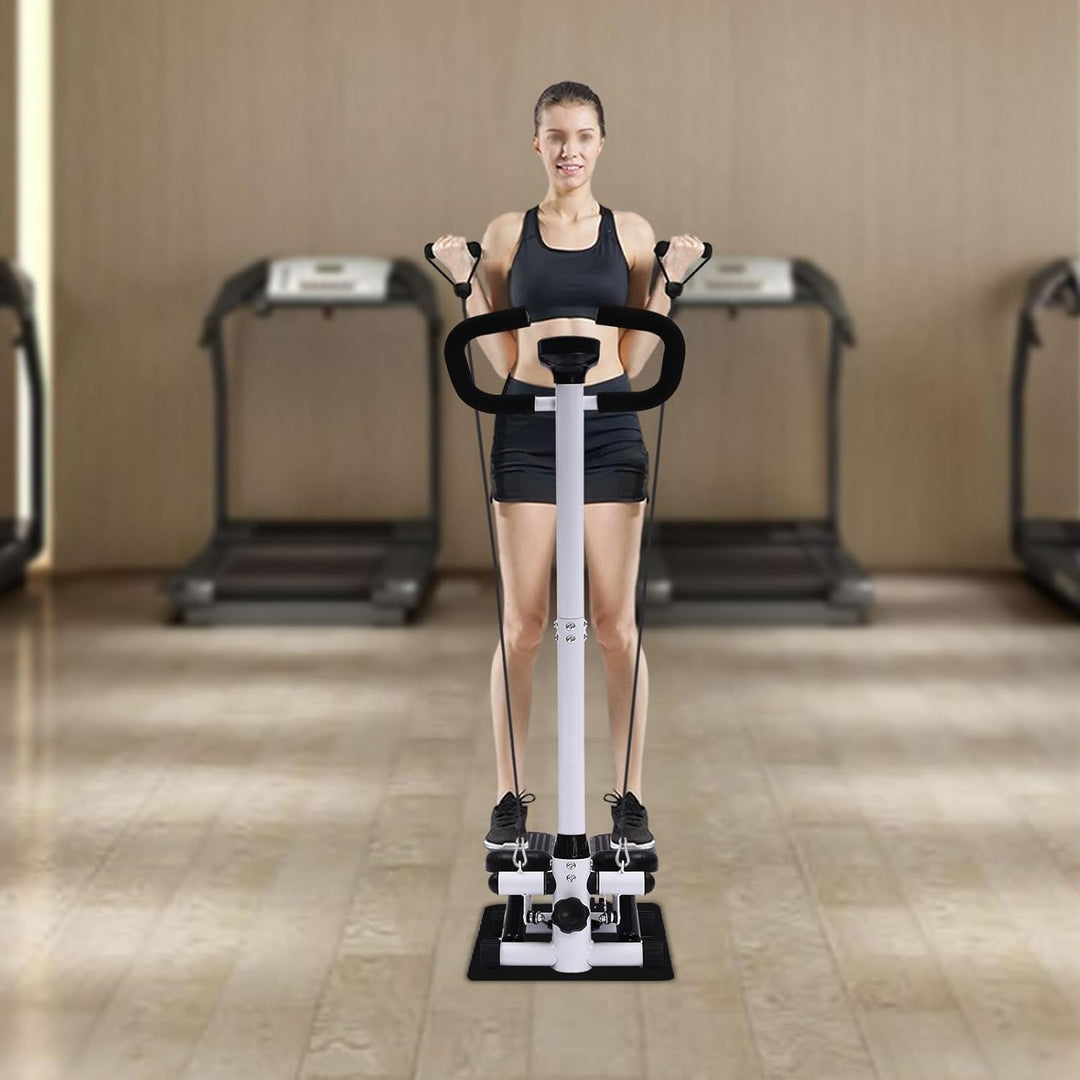 Stepper mit Griff, Fitness Heimtrainer mit LCD-Schirm, Handgriff und 90cm Widerstandsbandes, für Bei