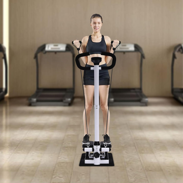 Mini Stepper für Zuhause 150kg Tragkraft, Fitness Stairmaster mit Echtzeit-Display, Widerstandsbände