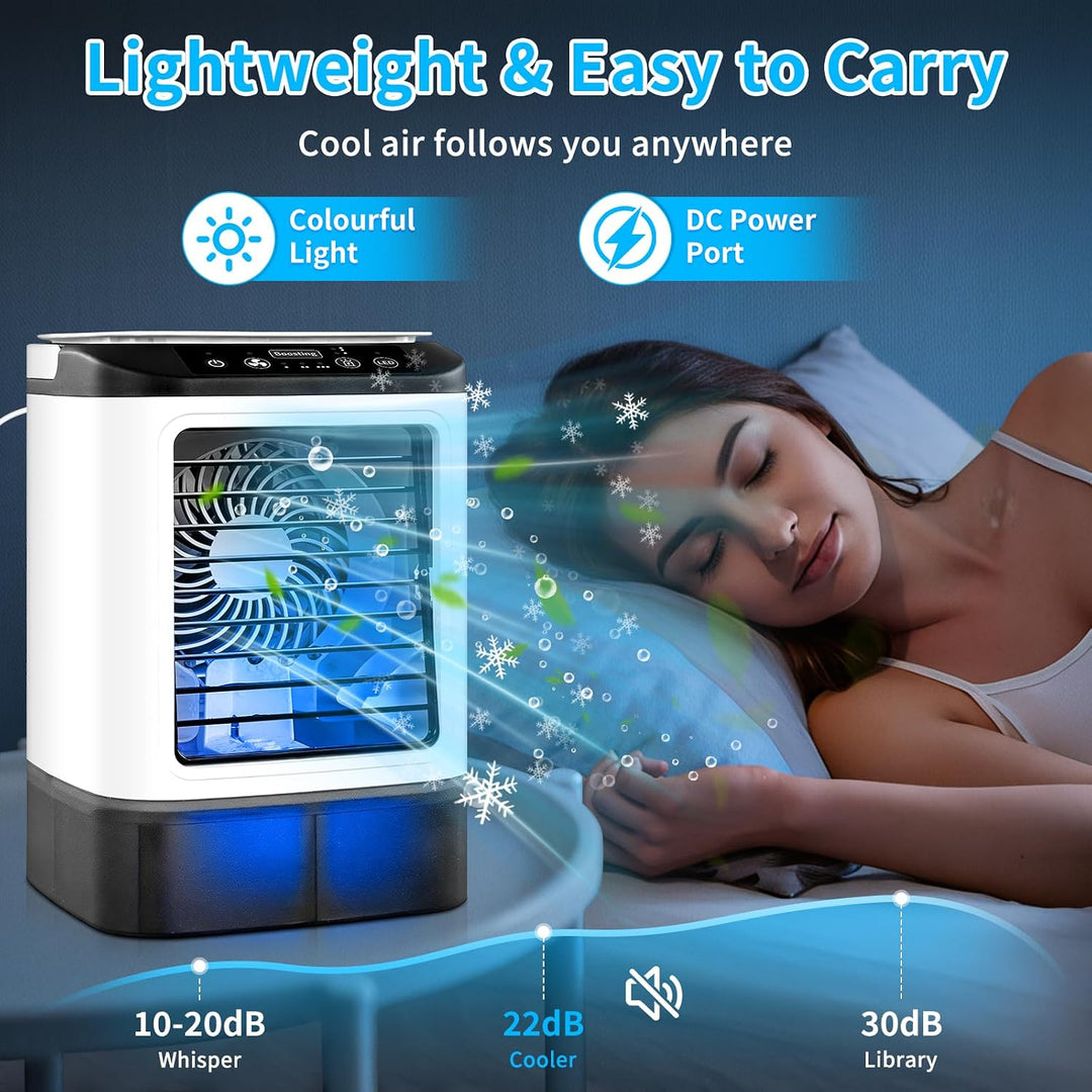 4-in-1 Mobile Klimaanlage, 2026 aktualisierte leise Mini-Klimaanlage mit Eisbox, 900-ml-Tank, 2 Sprü