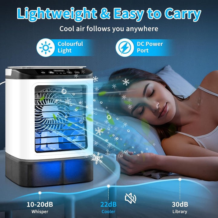 4-in-1 Mobile Klimaanlage, 2026 aktualisierte leise Mini-Klimaanlage mit Eisbox, 900-ml-Tank, 2 Sprü