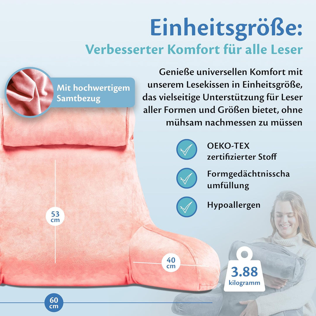 Ella Lesekissen für Bett und Sofa mit Abnehmbarer Nackenrolle - Rückenkissen Bett - Reading Pillow a