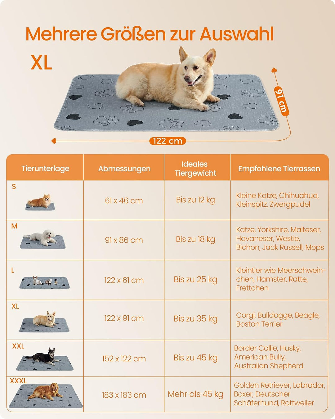Feandrea Welpen-Unterlagen waschbar, Wiederverwendbare Matten für Hunde, 122 x 91 cm, 2er Set, XL, H