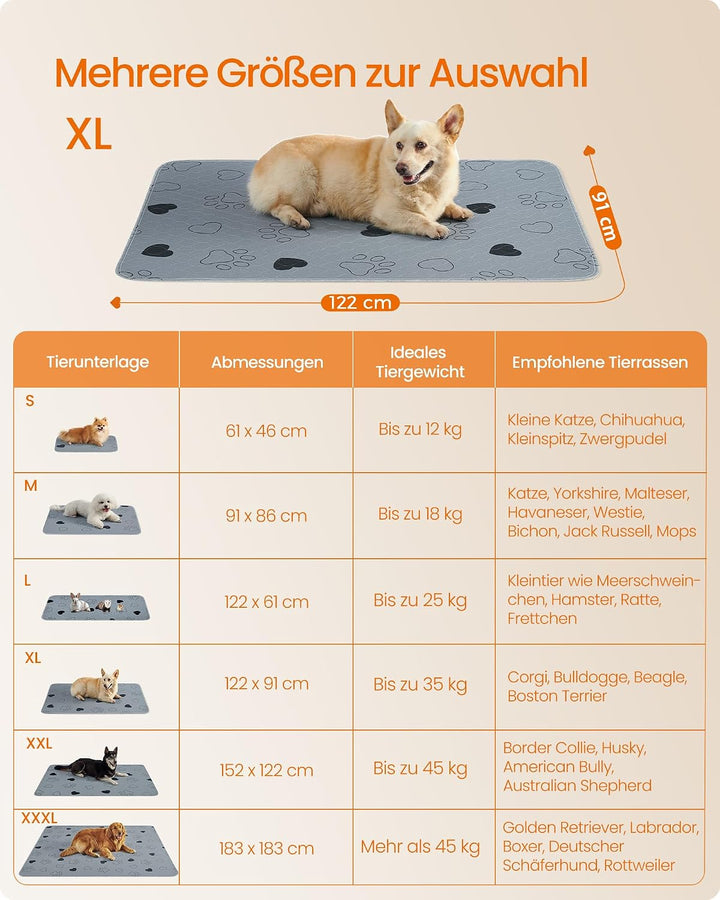 Feandrea Welpen-Unterlagen waschbar, Wiederverwendbare Matten für Hunde, 122 x 91 cm, 2er Set, XL, H