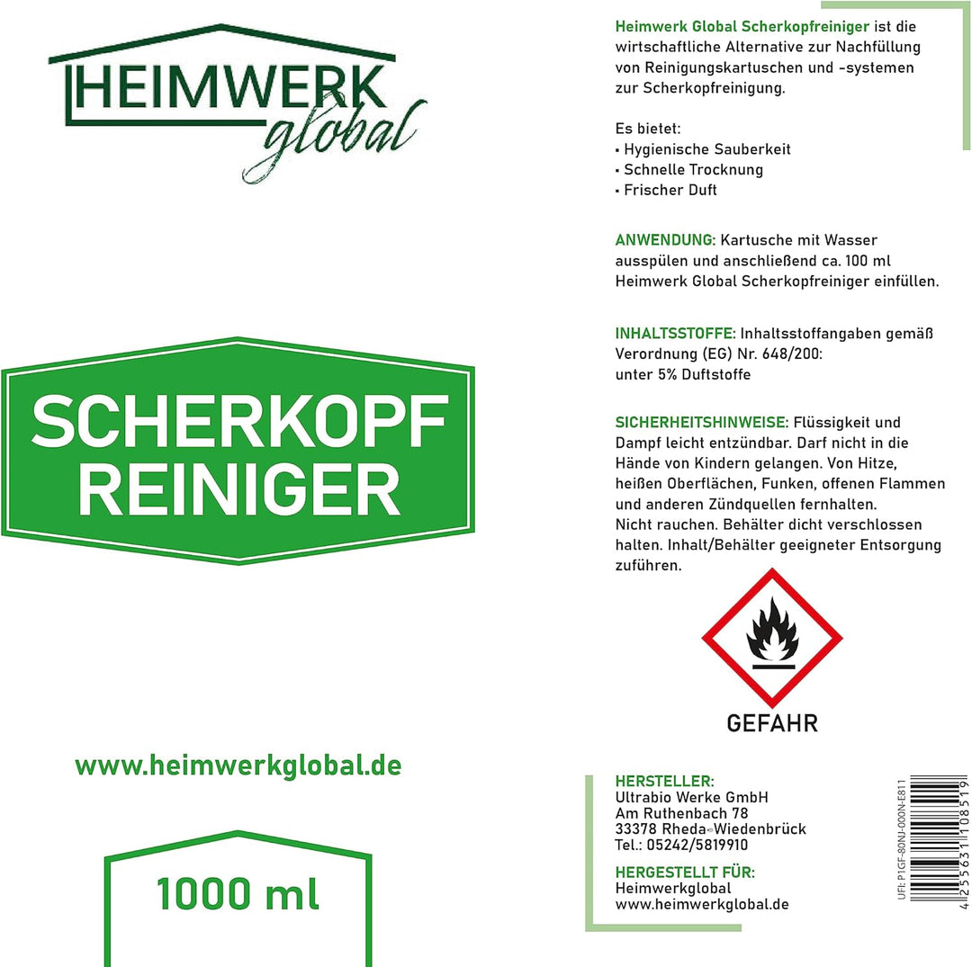 Heimwerkglobal Scherkopfreiniger 2x 1 Liter Nachfüllflüssigkeit für Reinigungskartuschen