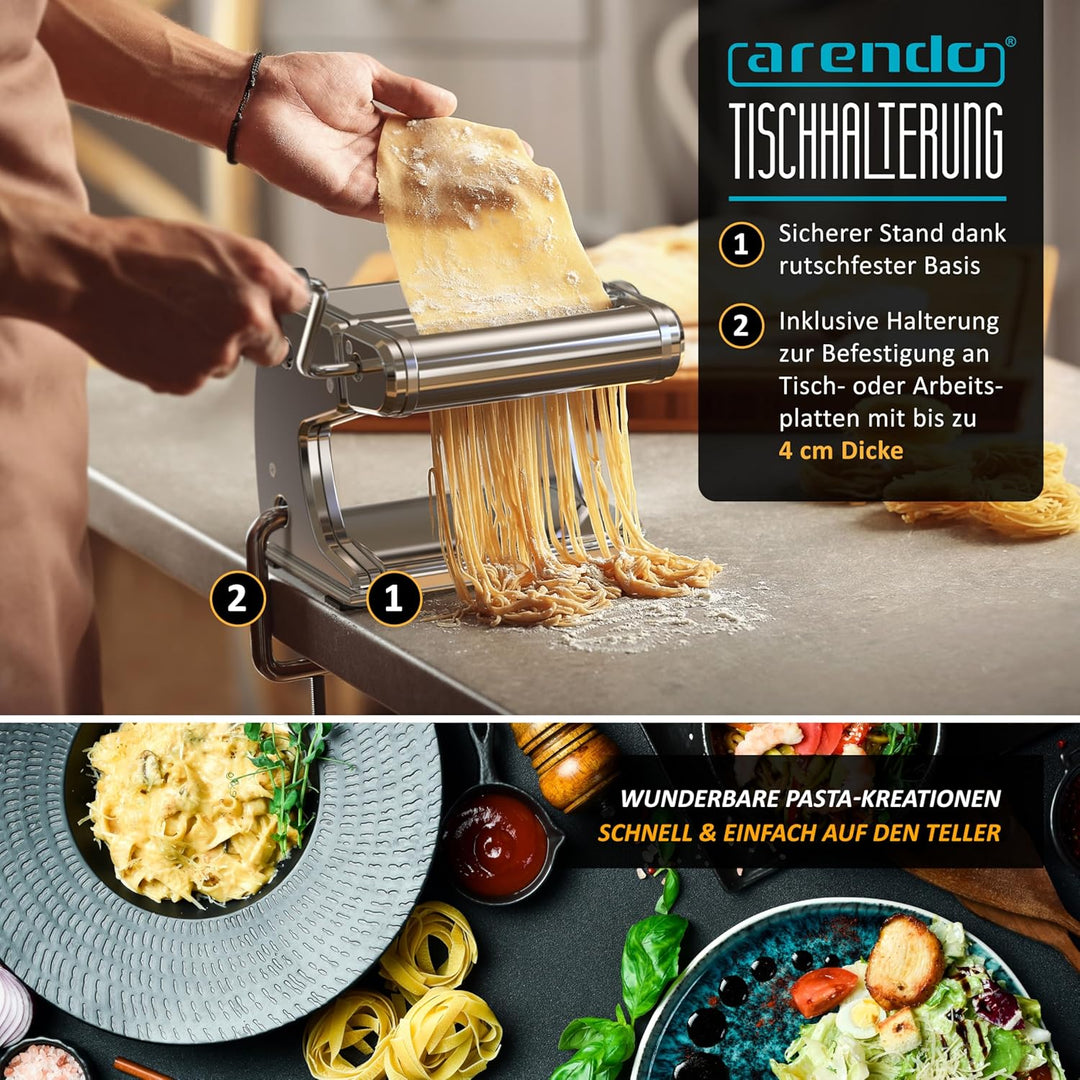 Arendo - Nudelmaschine Pasta Maker – Edelstahl – Nudelpresse – 7 einstellbare Stärken - manuell - Du