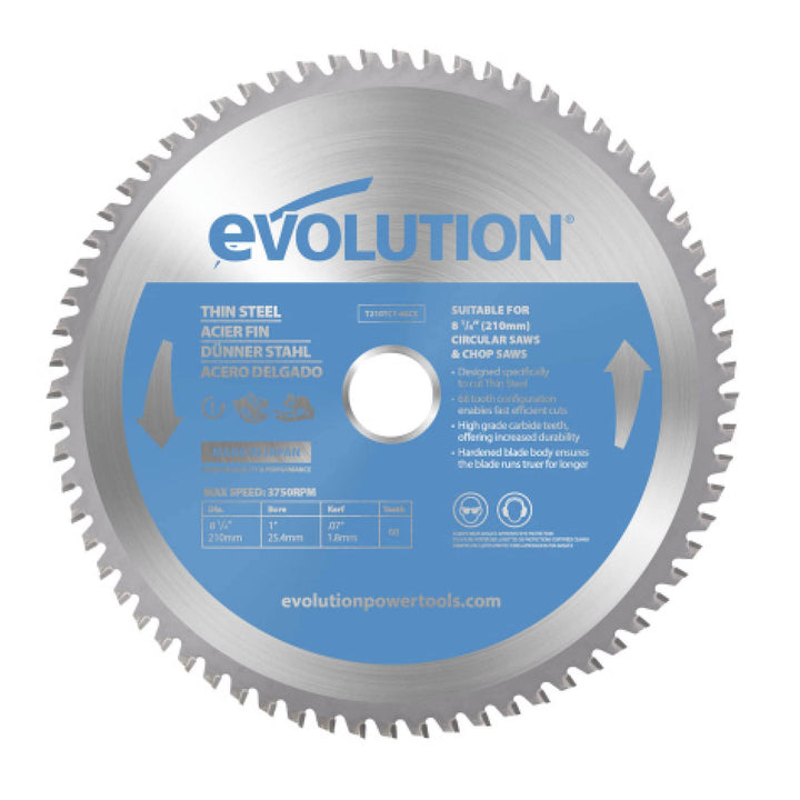 Evolution (T210TCT-68CS) - 210 mm Sägeblatt zum Schneiden von Dünnstahl - Metall-Sägeblatt mit Hartm