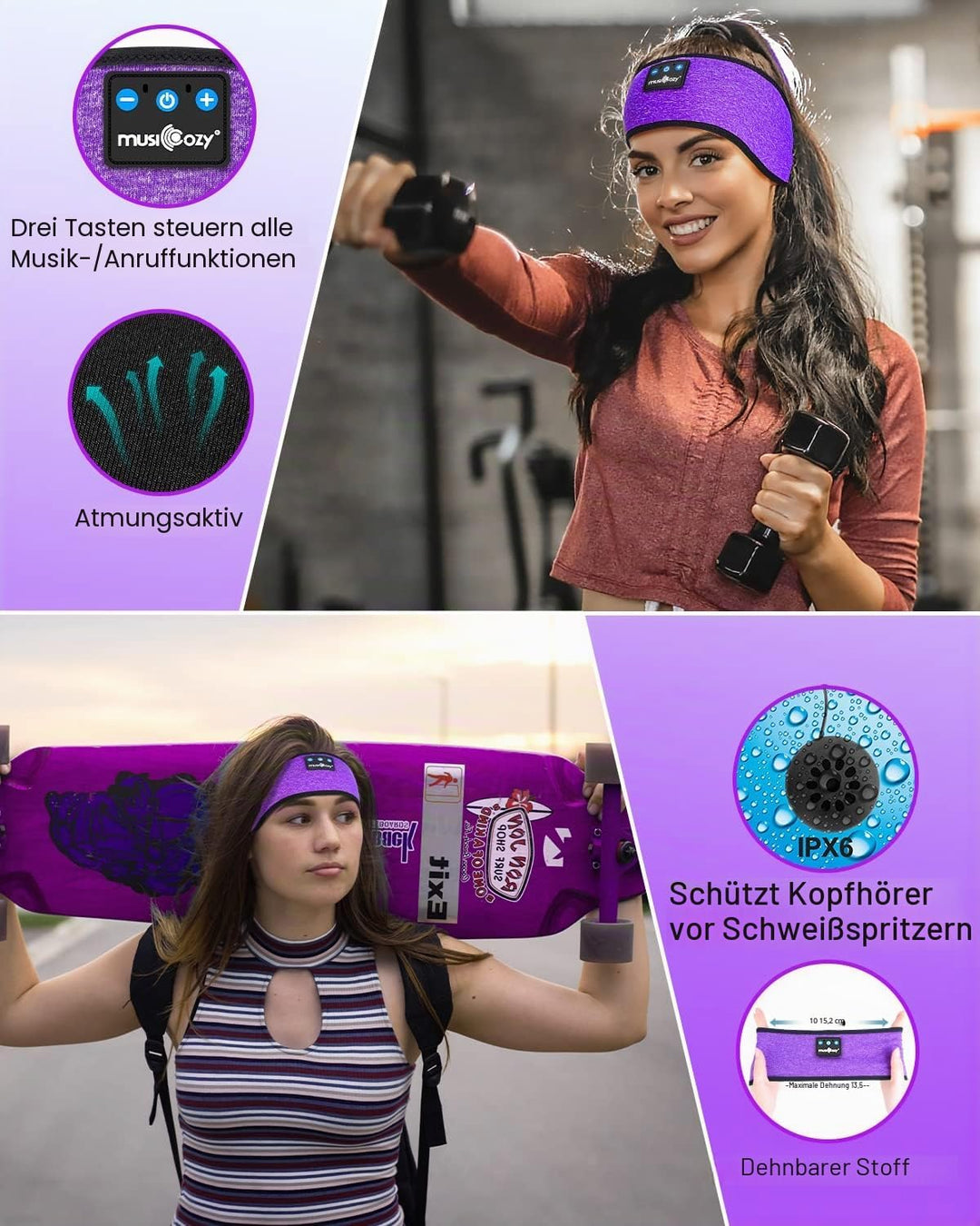 MUSICOZY Schlafkopfhörer Bluetooth, Schlaf Kopfhörer Seitenschläfer Kabellos Sport Kopfhörer Stirnba