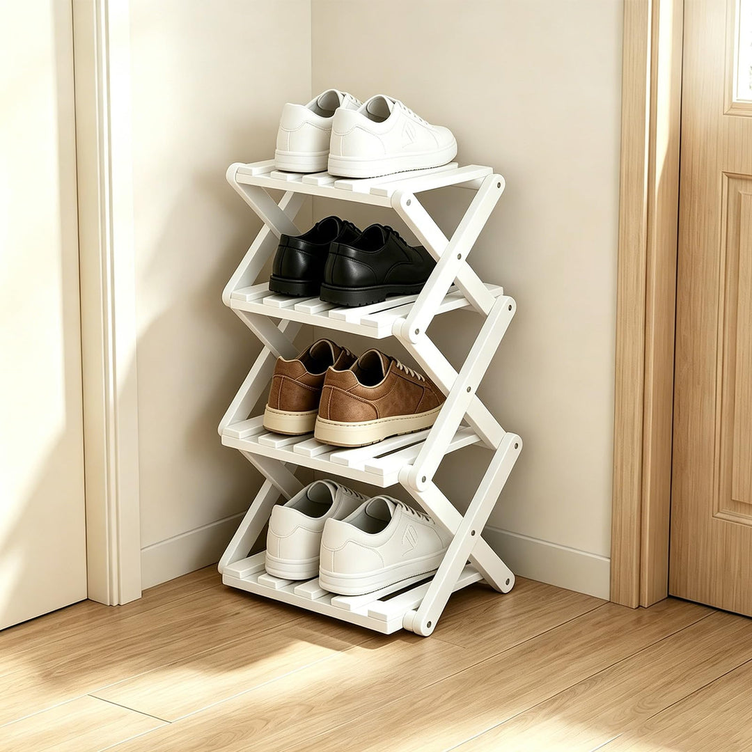 Kleines Schuhregal, Schuhregal, Faltbar Schuh Regal aus Bambus, Schuhschrank Klein für Eingangsberei