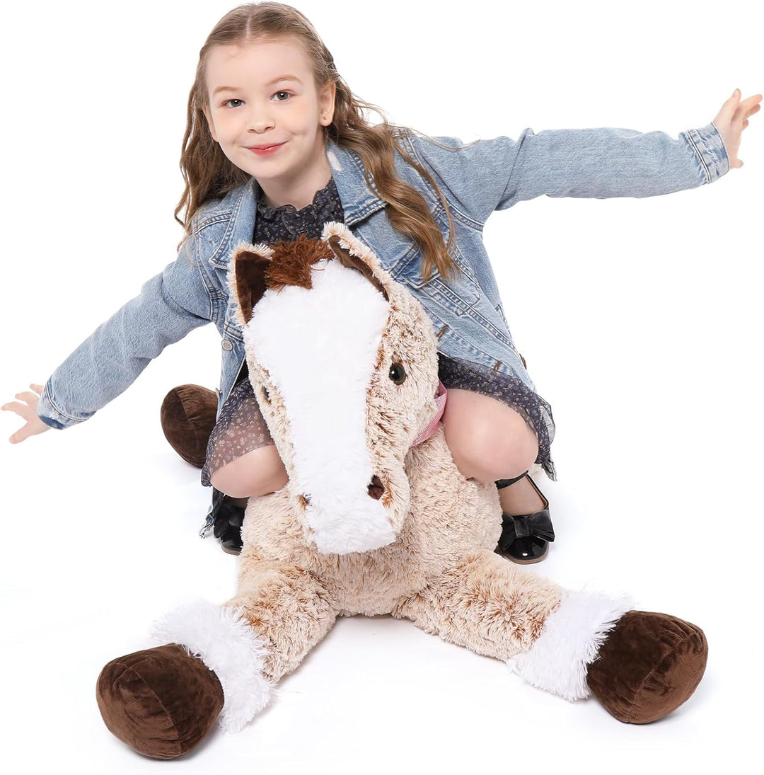 MorisMos 120cm lang riesen Pferd Kuscheltier XXL,Hellbraun gross Pony Pferd Plüschtier Stofftier,Geb
