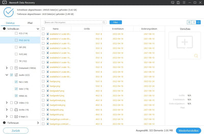 DataRecovery - Vollständige Wiederherstellung von über 550 Dateiformaten