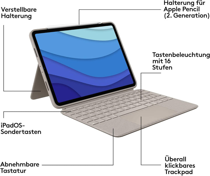 Logitech Combo Touch Tastatur-Case für iPad Pro 11 Zoll (1., 2., 3. und 4. Generation – 2018, 2020,