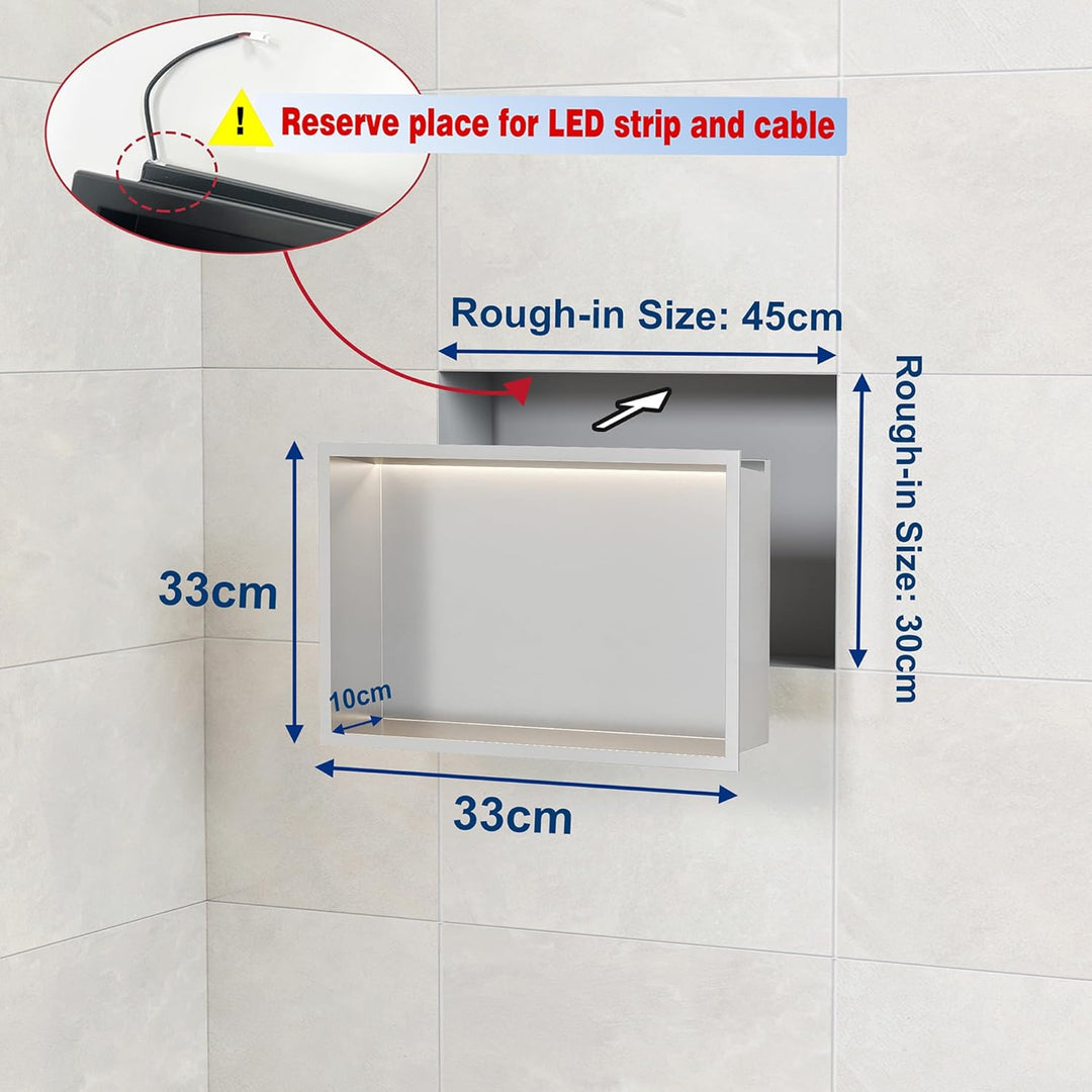 Wandnische Dusche Edelstahl mit RGB LED-Licht, Eingebettete Duschnische Einzelregal Lagerung mit Fer