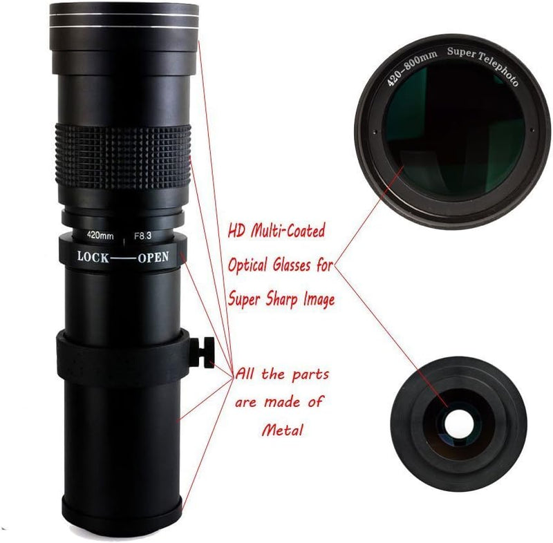 Fotga 420-800mm f/8.3-16 Super Tele Zoom Objektiv Teleobjektiv Zoomobjektiv Vario-Objektiv Lens für