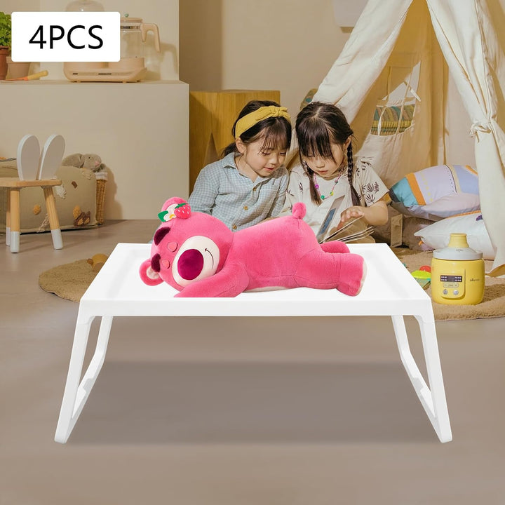Betttablett Tisch mit klappbaren Beinen, 4er-Pack Frühstückstablett aus Kunststoff, Laptoptisch für