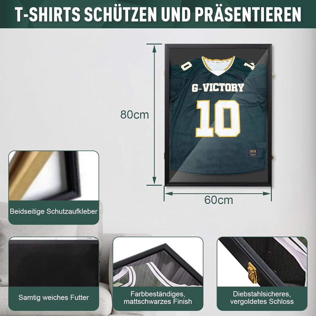Trikotrahmen,60x80 cm Trikot Bilderrahmen,3D Gross Objektrahmen,Fussballtrikot Rahmen,Holz T-Shirt F
