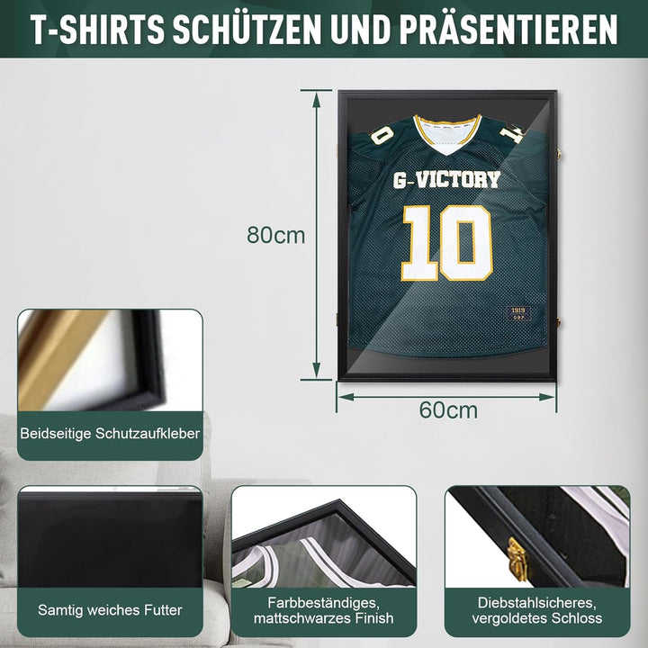 Trikotrahmen,60x80 cm Trikot Bilderrahmen,3D Gross Objektrahmen,Fussballtrikot Rahmen,Holz T-Shirt F