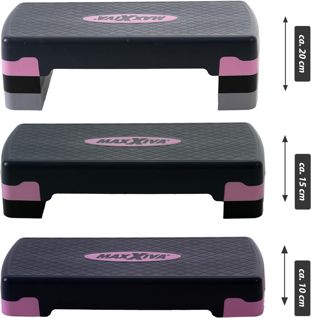 MAXXIVA® Stepper Aerobic-Fitness-Steppbrett 80 x 30,5// 67 x 27 x 10/15/20 cm höhenverstellbar Homet