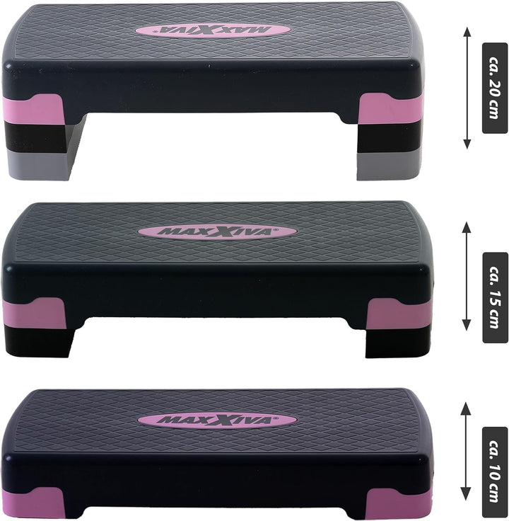 MAXXIVA® Stepper Aerobic-Fitness-Steppbrett 80 x 30,5// 67 x 27 x 10/15/20 cm höhenverstellbar Homet