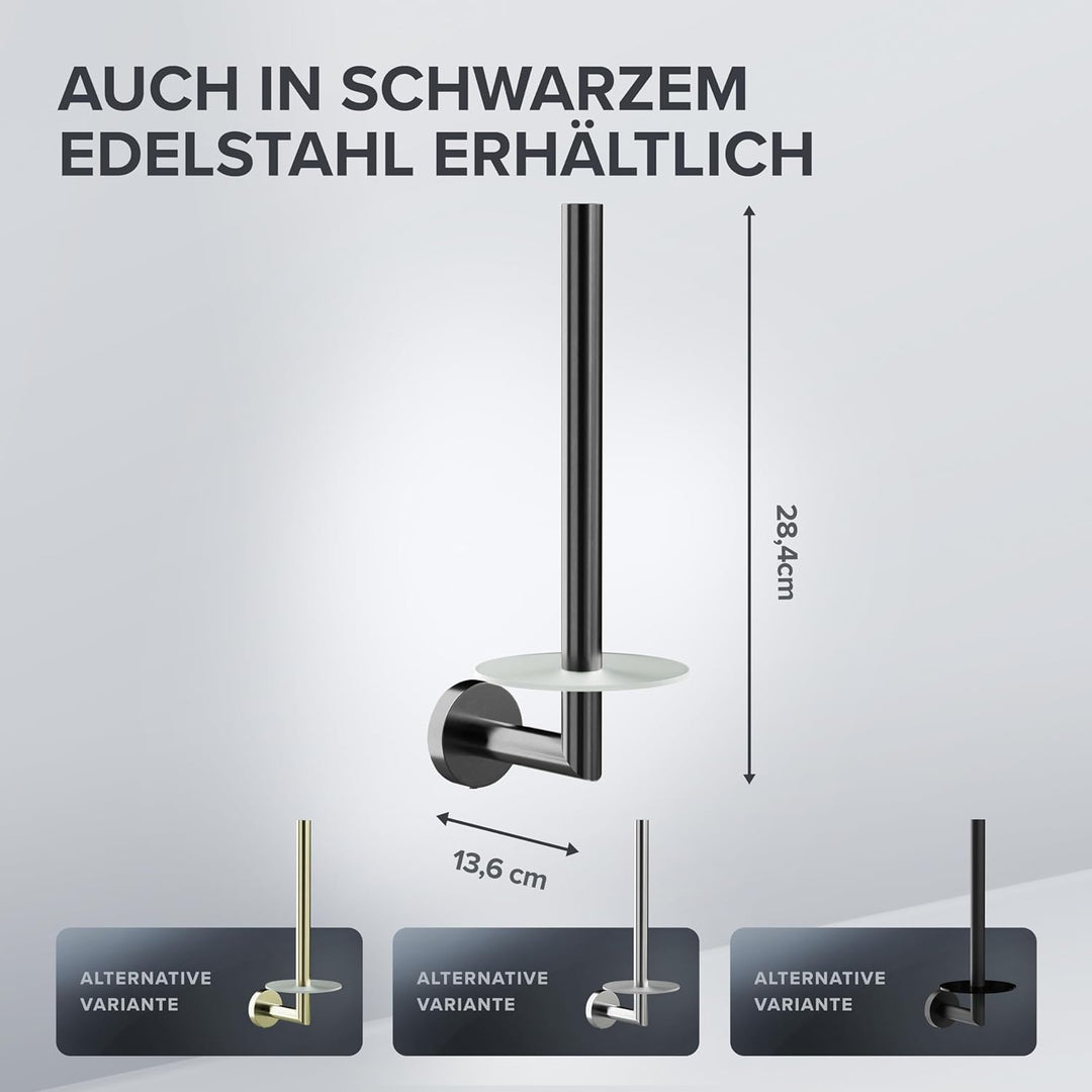 Ersatzrollenhalter Sentraltind Gunmetal zum Bohren | aus Edelstahl und Glas | Toilettenpapier Rollen
