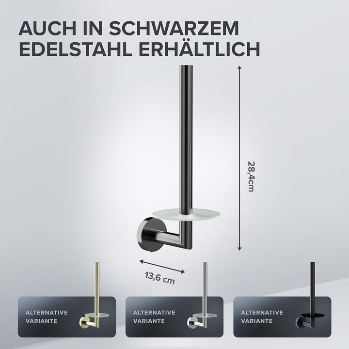 Ersatzrollenhalter Sentraltind Gunmetal zum Bohren | aus Edelstahl und Glas | Toilettenpapier Rollen