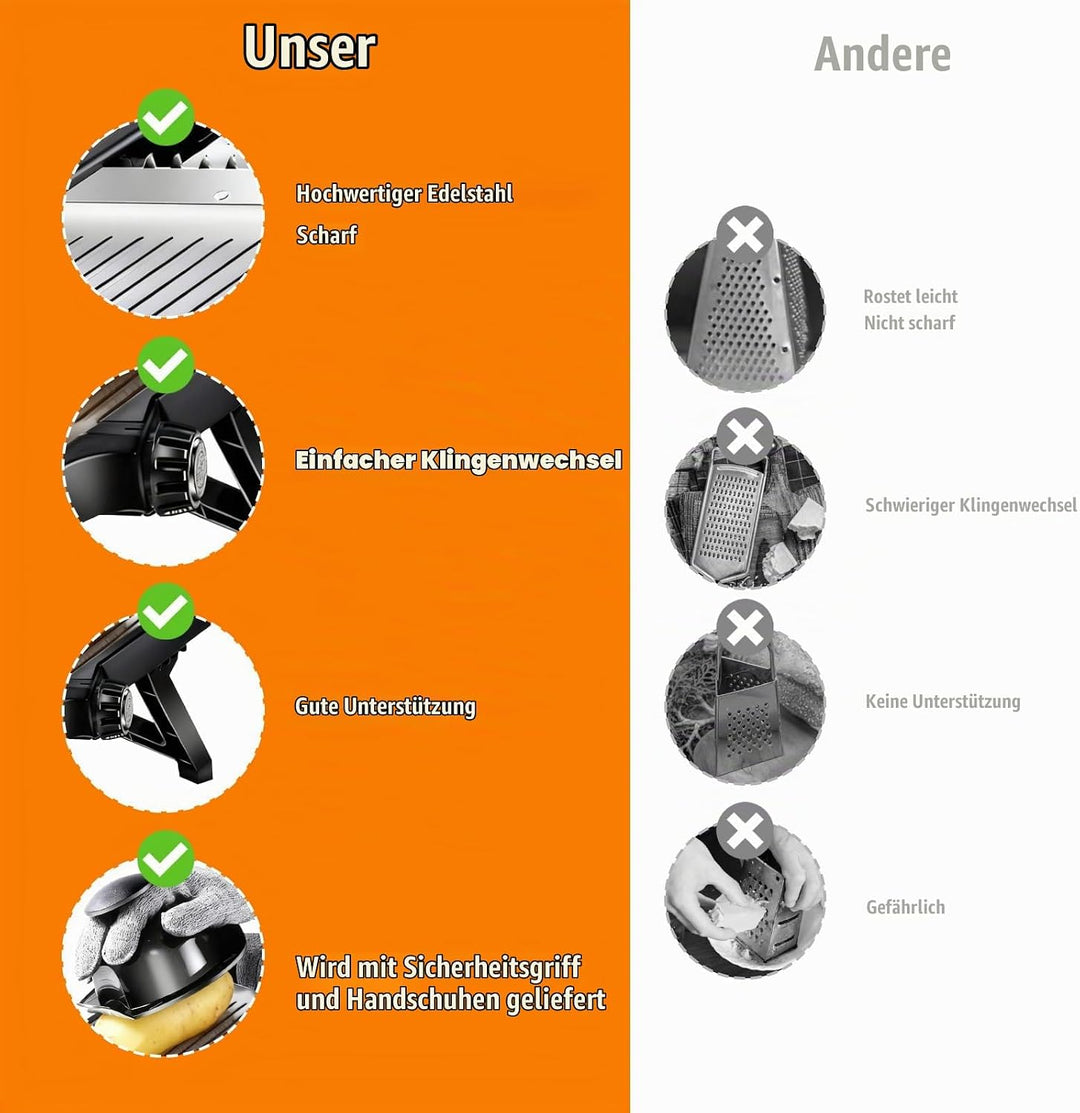 Mandoline Gemüsehobel, Gemüsehobel Mandoline Edelstahl, Gurkenhobel Dünne Scheiben, Multifunktion Ge