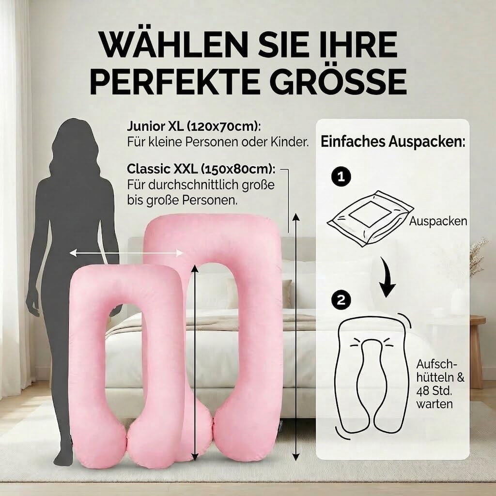 SMOOTHY® Schwangerschaftskissen 150x80cm, stützendes U-Form Stillkissen | Endlich durchschlafen, for