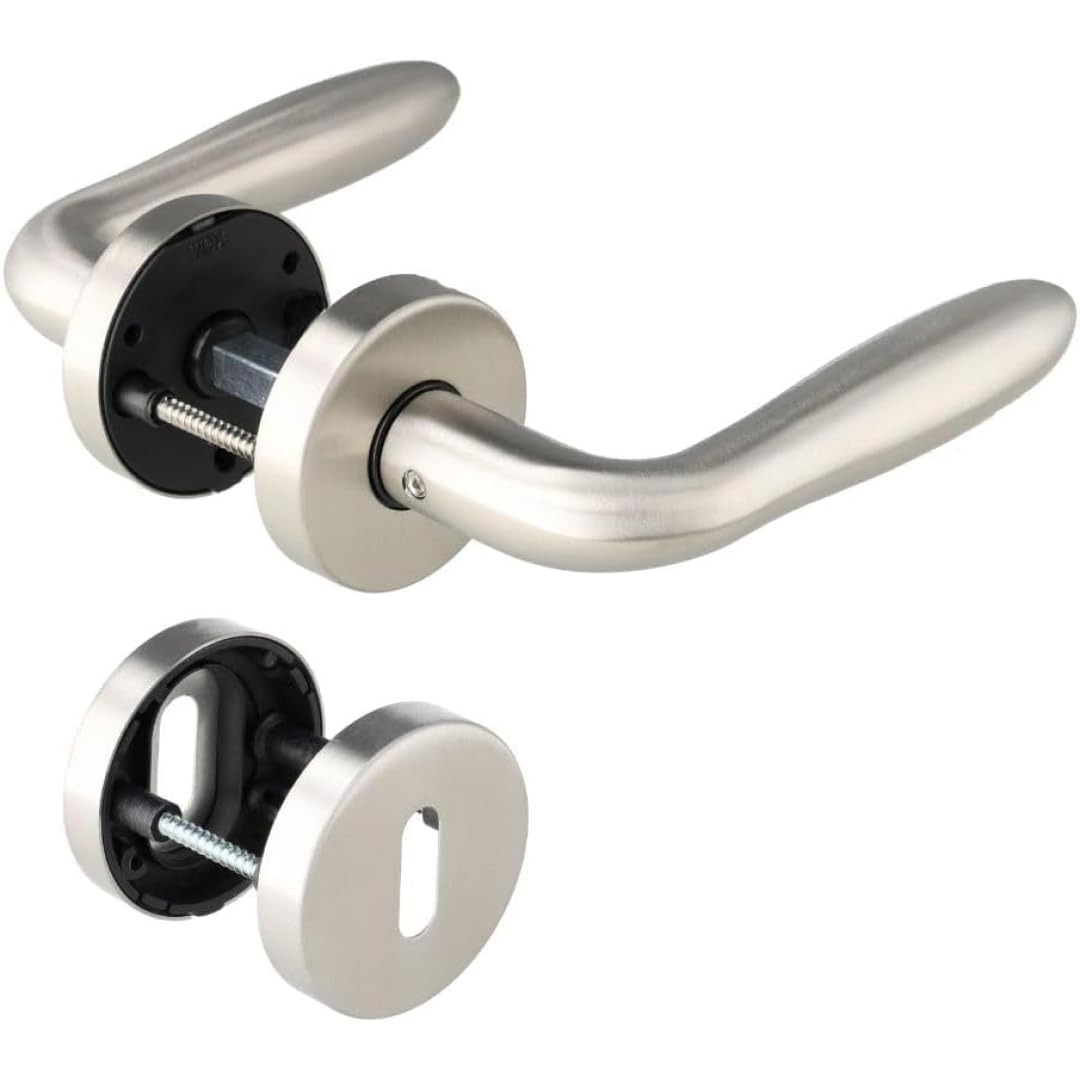 49.342.02 Türbeschlag Modell CESENA BB - Edelstahl Drücker Paar mit Hochhaltefeder auf Rosetten 52mm