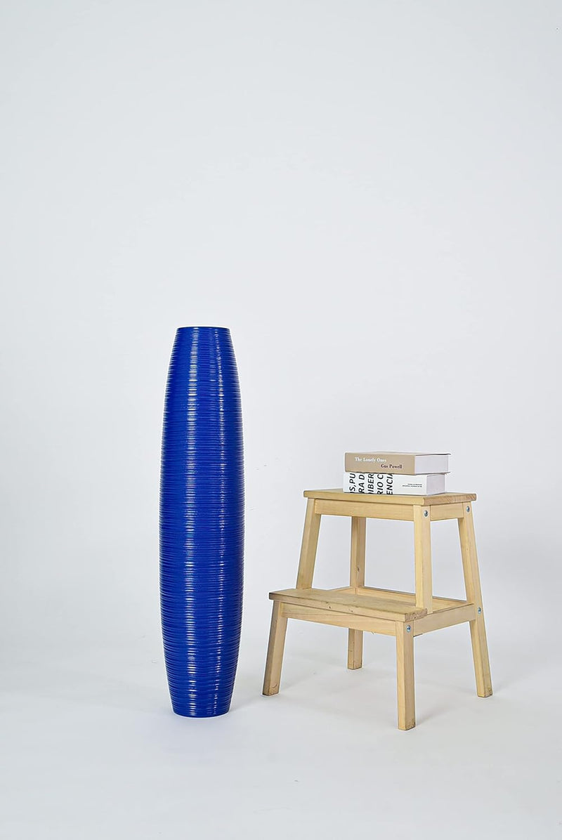 Leewadee Grosse Bodenvase für Dekozweige hohe Standvase Design Holzvase, Holz, 90 cm, Blue 90 cm Bla