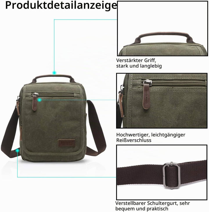 FANDARE Leinwand Umhängetasche Schultertasche Kuriertasche Canvas Messenger Bag für Herren Damen Kle