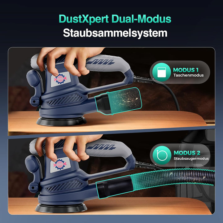 Exzenterschleifer 125mm mit Bremse, 450W Schleifmaschine für Holz mit 15 Schleifpapier & Staubabsaug